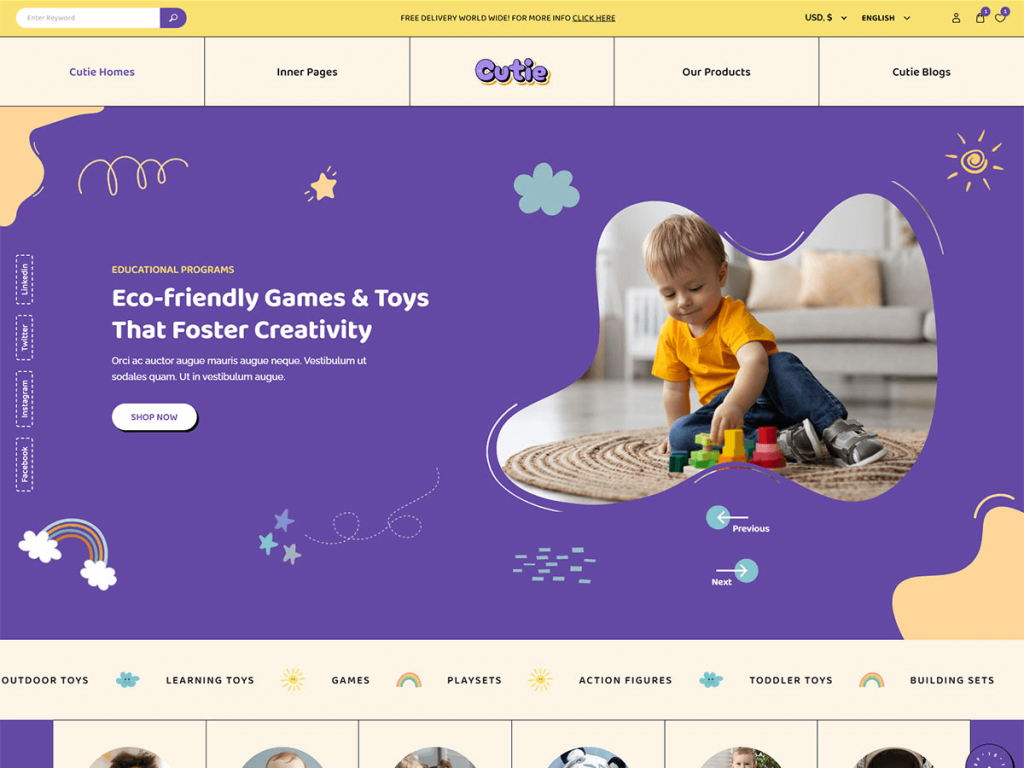 Download the Cutie WordPress theme for free! A perfect theme for children's schools, toy shops, kindergartens, and educational stores. Fully responsive and easy to customize.