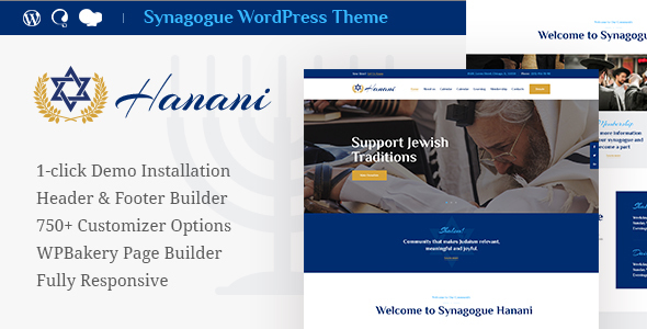 Hanani Nulled Synagogue WordPress Theme