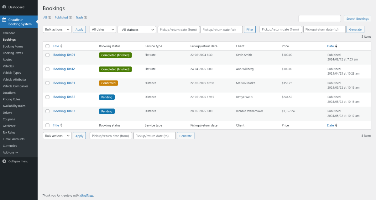 Chauffeur Booking System WordPress plugin for limousine and private car bookings