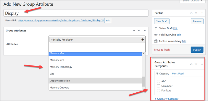 WooCommerce Group Attributes plugin — organized grouped product attributes