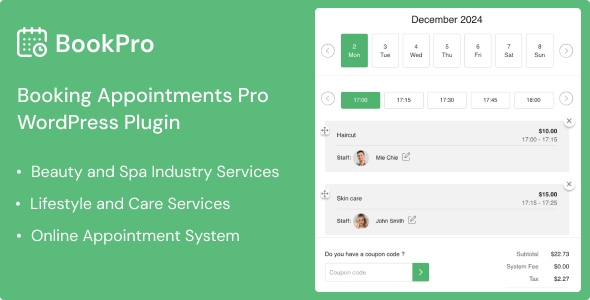 BookPro Appointment Booking WordPress Plugin Dashboard