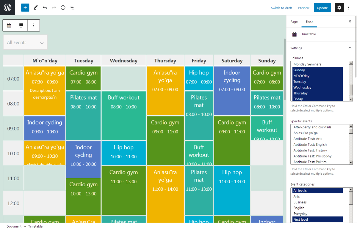 Events Schedule WordPress Plugin Timetable Layout
